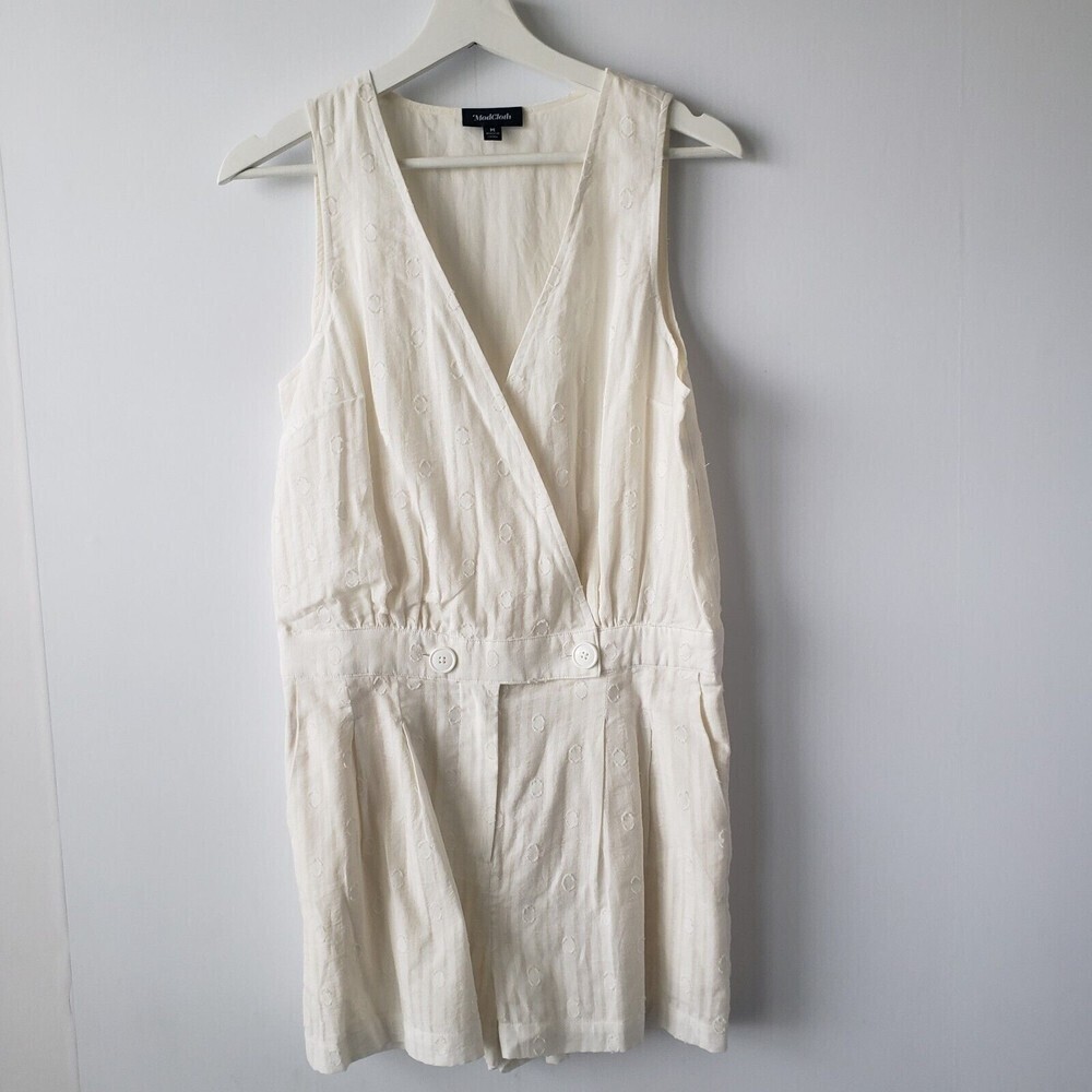modcloth easy go white‎ cotton sleeveless romper size M